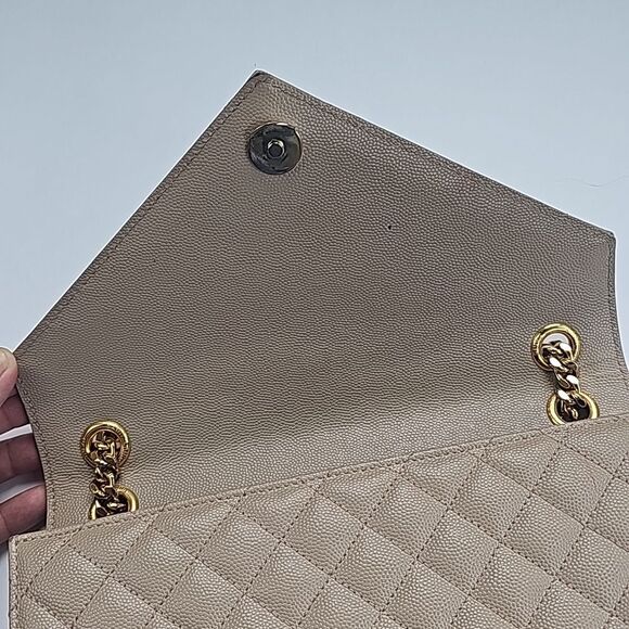 YSL Yves Saint Laurent Envelope Crossbody Bag Beige Tan - Picture 13 of 16
